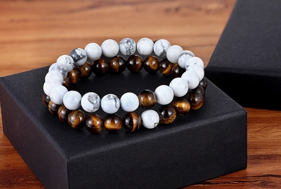 Natural Stone Beaded Bracelets Pair for Couples