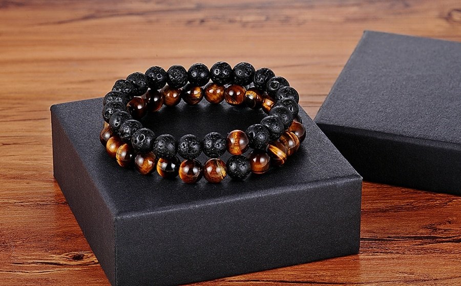 Natural Stone Beaded Bracelets Pair for Couples