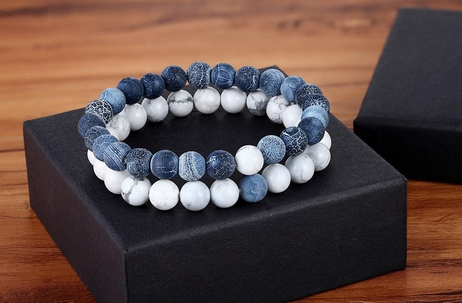 Natural Stone Beaded Bracelets Pair for Couples