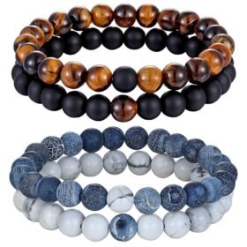 Natural Stone Beaded Bracelets Pair for Couples
