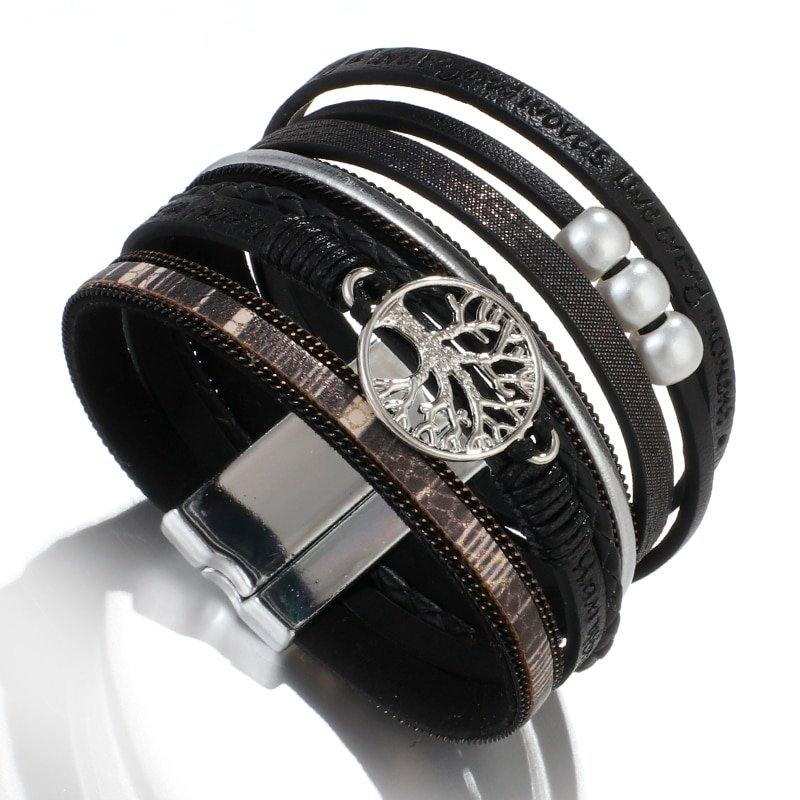 Tree of Life Pearl Leather Bracelet for Women