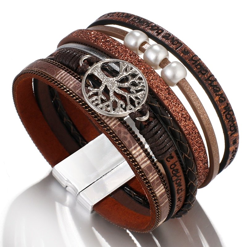 Tree of Life Pearl Leather Bracelet for Women