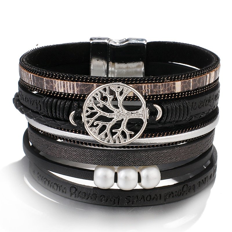 Tree of Life Pearl Leather Bracelet for Women