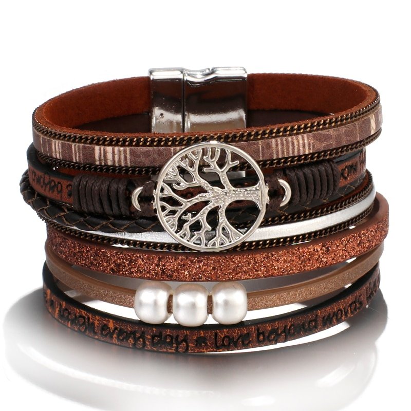 Tree of Life Pearl Leather Bracelet for Women